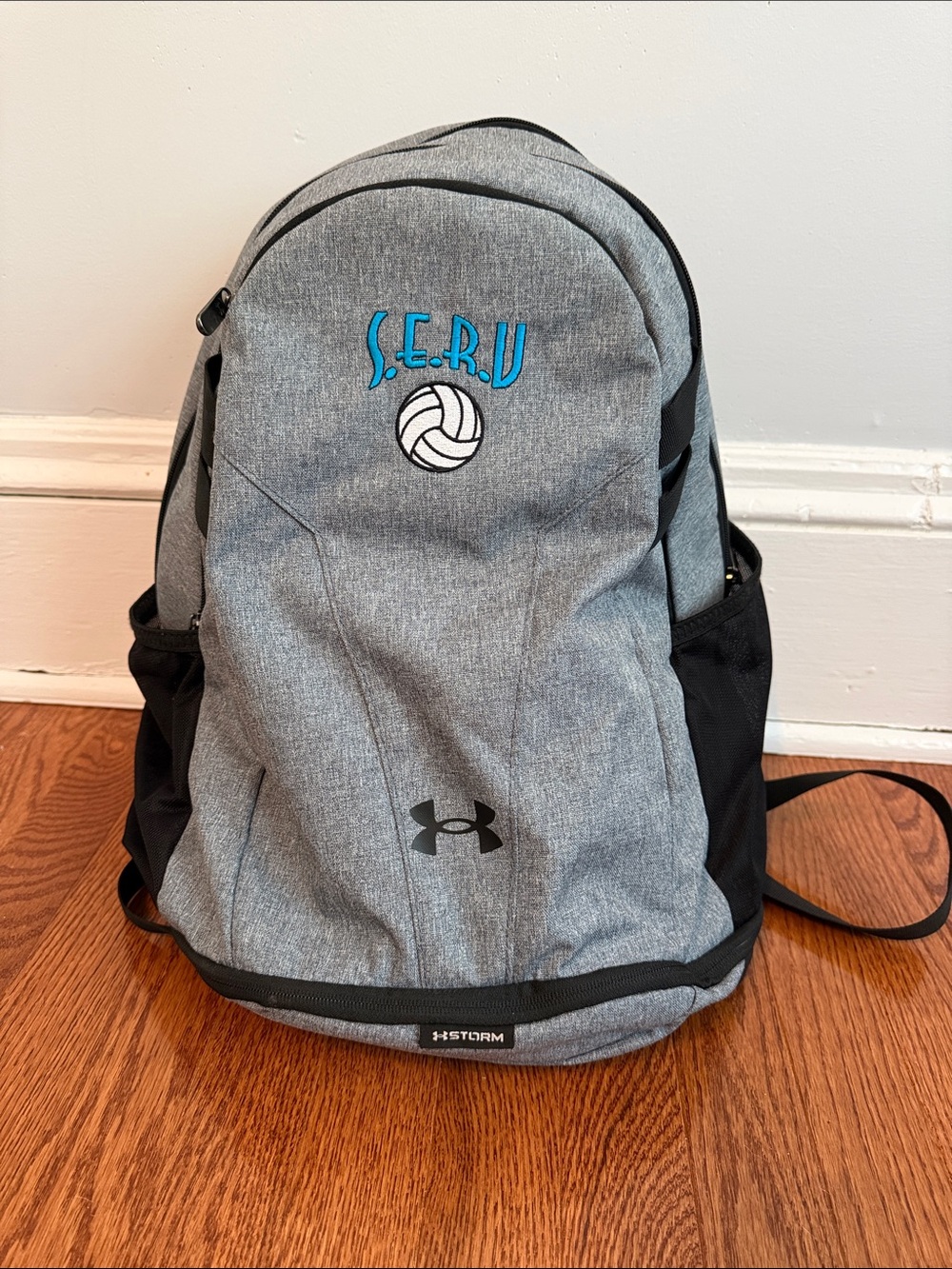 Under Armour Gray and Black Sports Backpack with Volleyball Logo